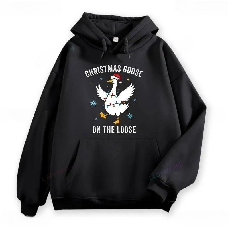 Trumpet Goose Print Loose Hoodie Cute Sportswear Retro Duck Hip-hop Streetwear Harajuku Women's Sweatshirt Fashionable Hoodie