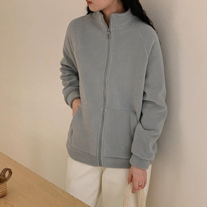 Herbst und Winter Verdickte Samt Thermojacke Damen Reißverschluss Strickjacke Polar Fleece Stehkragenschutz Koreanische Version Lässiges Oberteil
