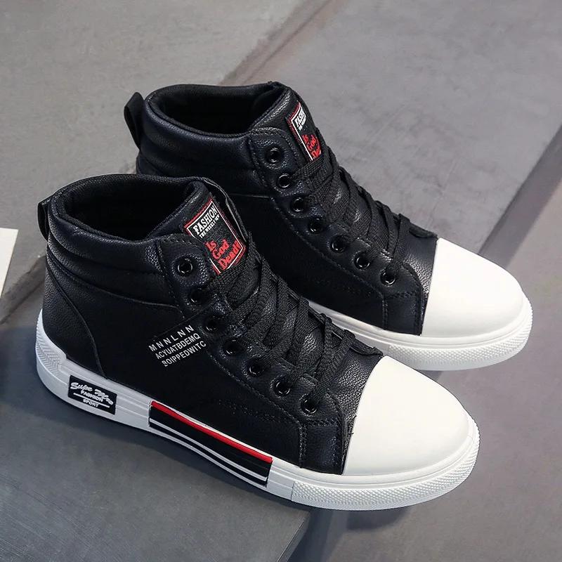 Leather Men's Fashion  Canvas Shoes Autumn High-Top Casual Shoes for Men Non-Slip Male Sneakers  New Winter Tenis Masculino