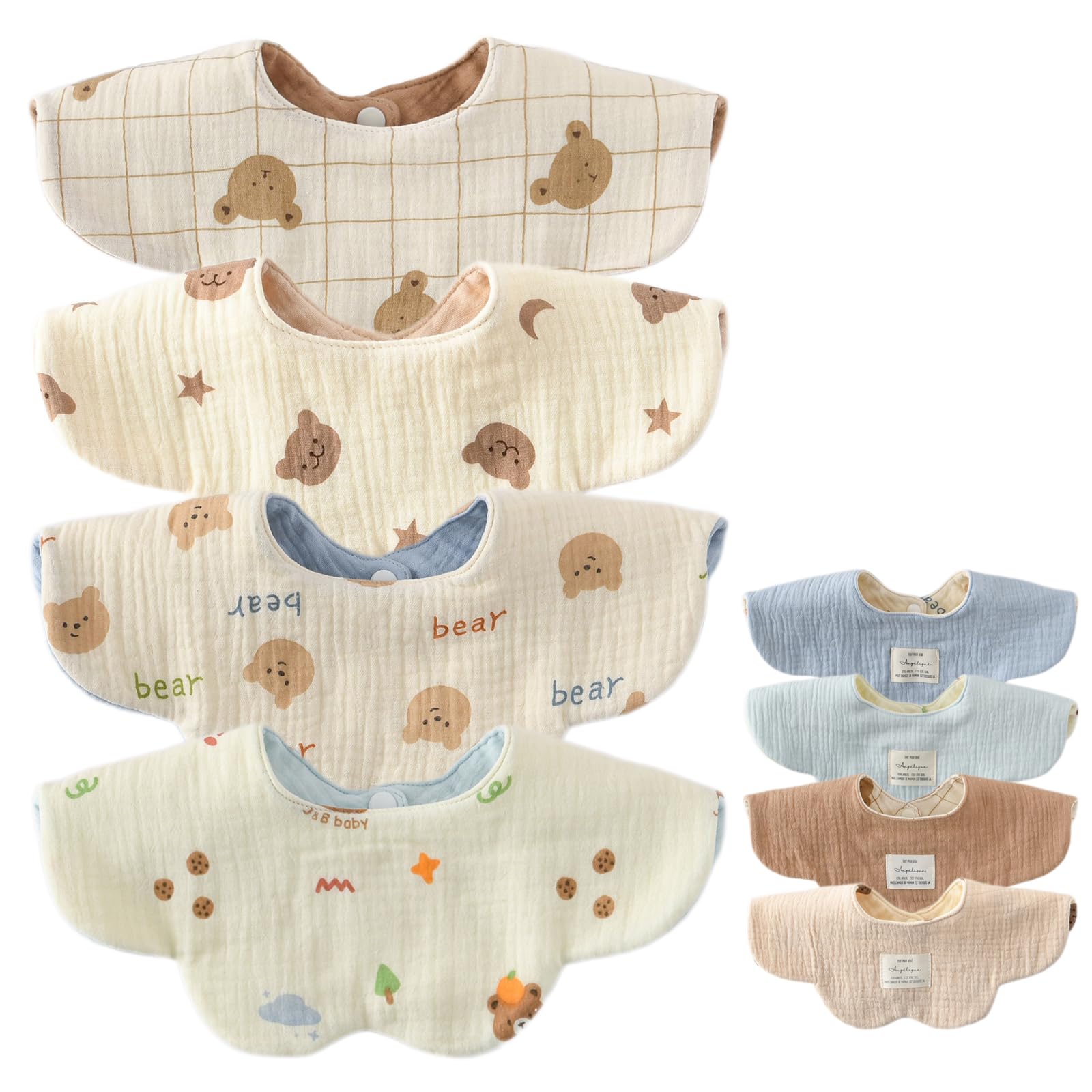 

Baby Set of Flower Petal for Girls and Feeding Baby Baby Shower Gift [GoUseGo] Bibs, 4, Reversible, 6-Layer Gauze, 360-Degree Bib, Design, Boys,
