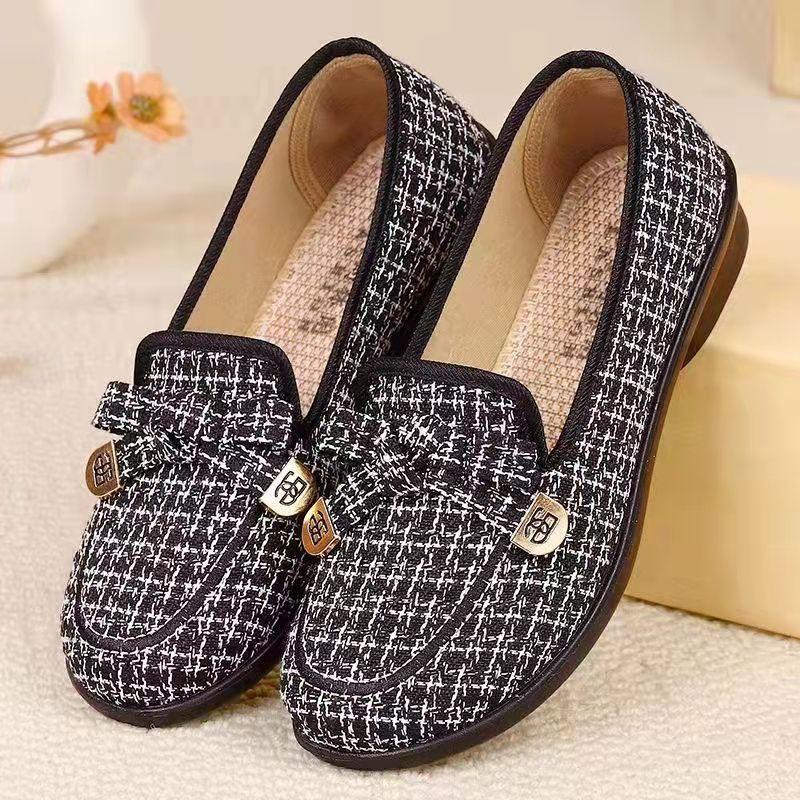 

Дышащая мягкая подошва из ткани Old Beijing. Женские одинарные туфли. Полосатые туфли с плоским дном, нескользящие, в клетку. Повседневная обувь. Туфли для мам. 41 чёрный