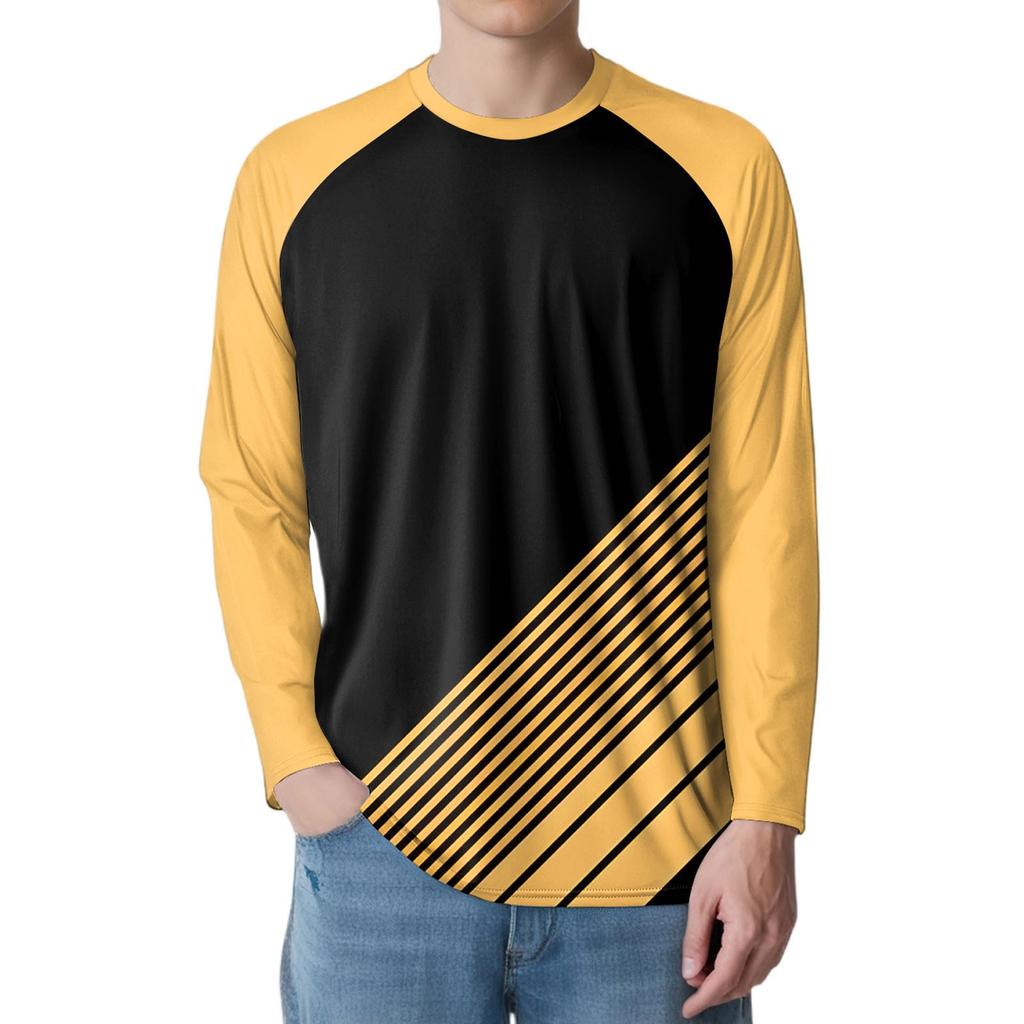 Men's Fashion Printed Raglan Long Sleeve Sports Top