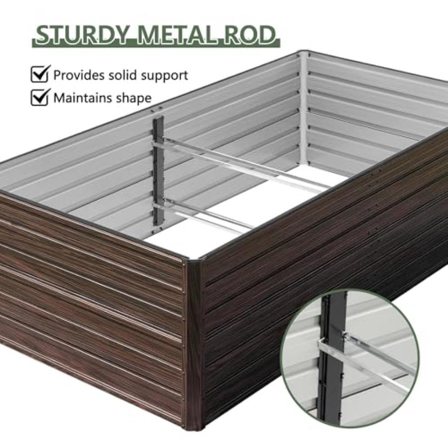 Galvanized Raised Garden Beds 8x4x2FT Outdoor Planter Boxes with Safety Edging and Gloves Rustic Country Style Metal Garden Bed