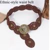 1PC European and American Style Hollow Round Cake Splicing Ethnic Style Belt Female Bohemian Wear Waist Seal Corns Hole Retro Belt