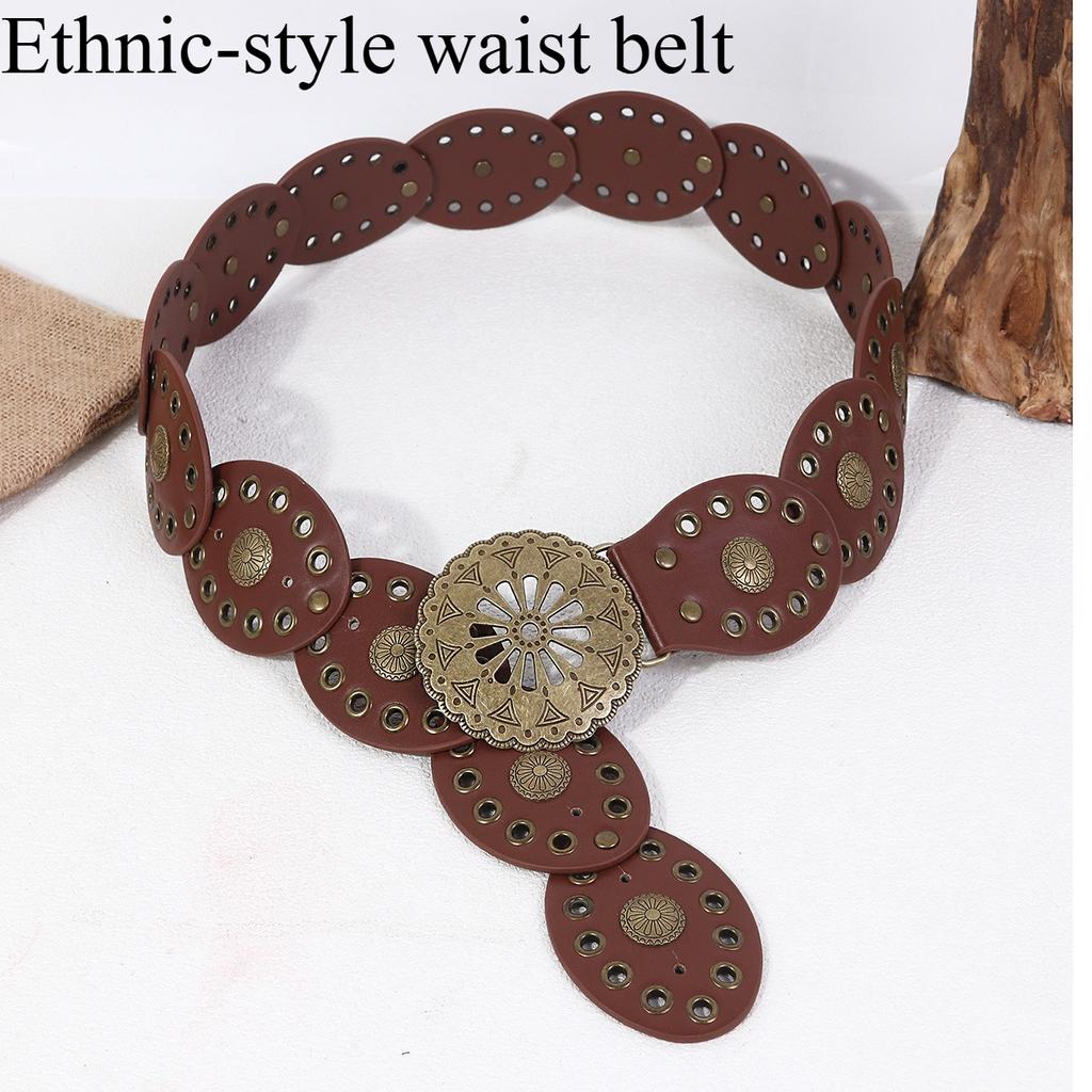 1PC European and American style hollow round cake splicing ethnic style belt female bohemian wear waist seal corns hole retro belt