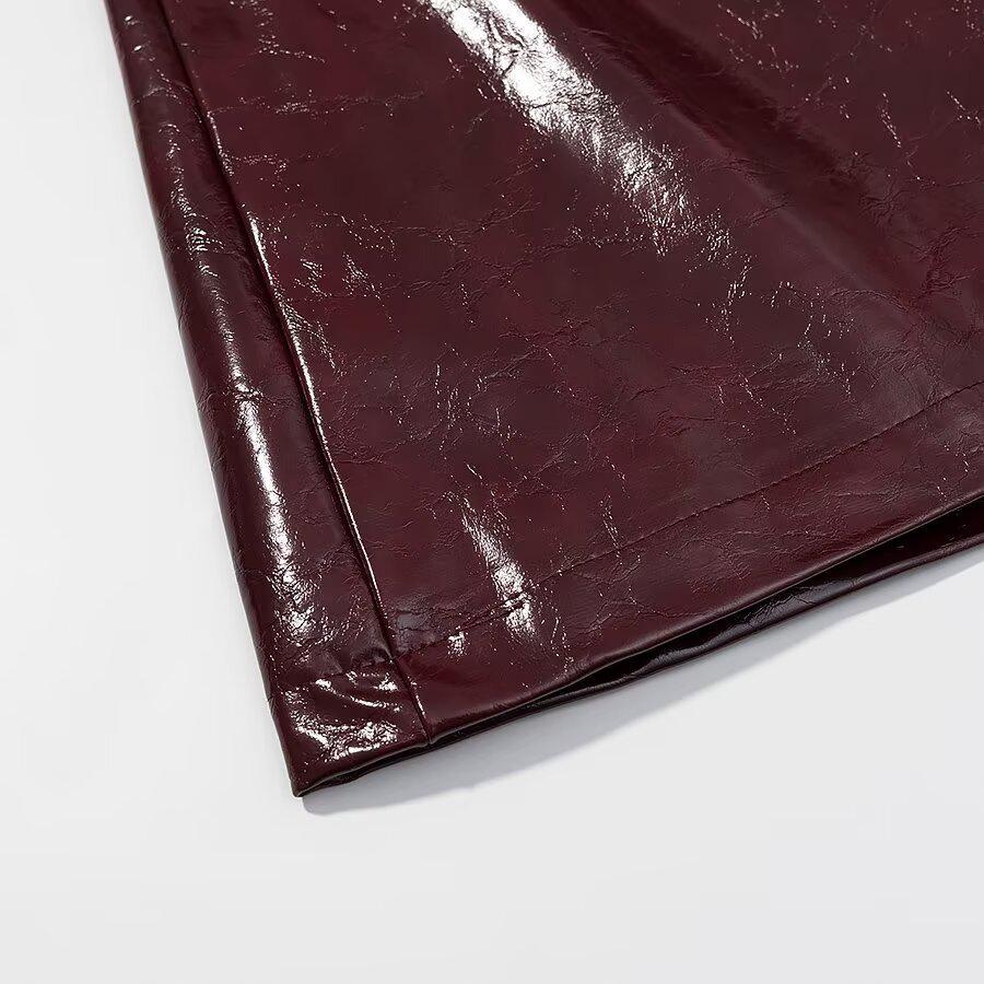 Women's Street Style Leather Suit: Double-breasted Waist-cinching Jacket & A-line Skirt Set