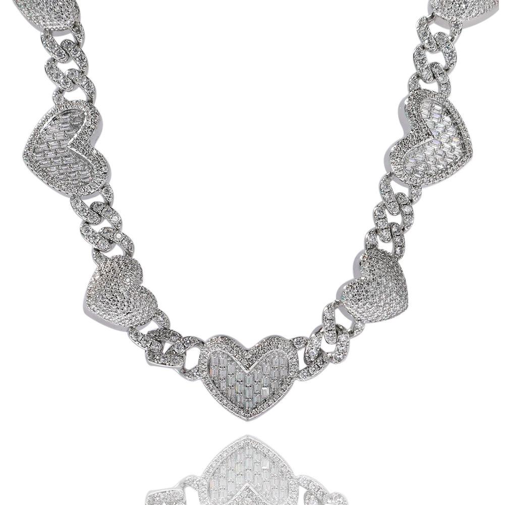 Heart Charm Necklace Pave 5A Cubic Zirconia Cuban Link Chain High Quality Hip Hop Ice Women Jewelry