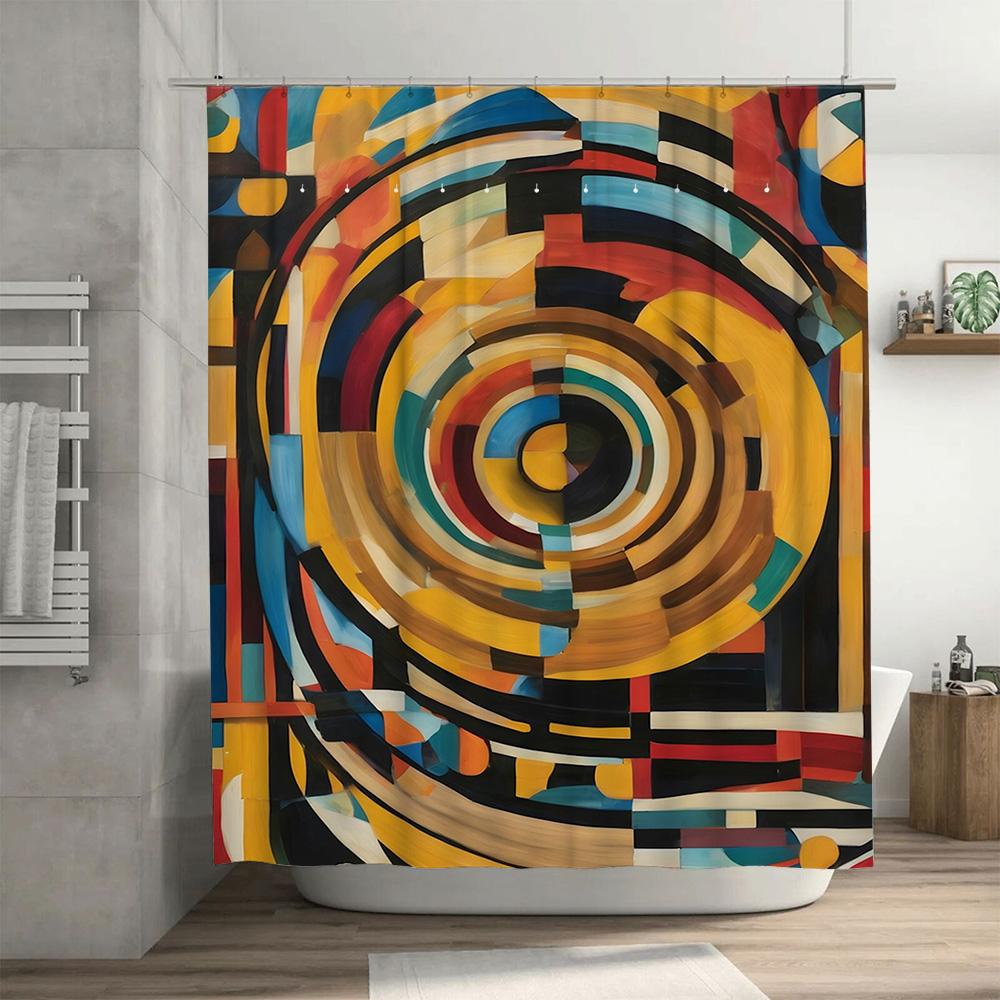 100% Waterproof Polyester Fabric Shower Curtain With Modern Geometric Design For Bathroom Decor 72X84 (193X215Cm) In Blue Yellow