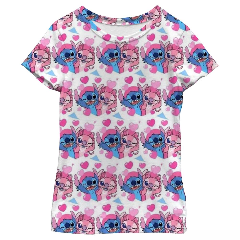 Nowa Kawaii Lilo Stitch Koszulka z Kreskówką Dzieci Dzieci Stitch Urocza Koszulka Manga Y2k Graficzna Koszulka Dziewczynka Chłopiec Góra Koszulki Lilo Stich