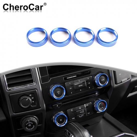 4X Blue Interior Air Condition Switch Knob Ring Trim For Ford F150 XLT 2016-