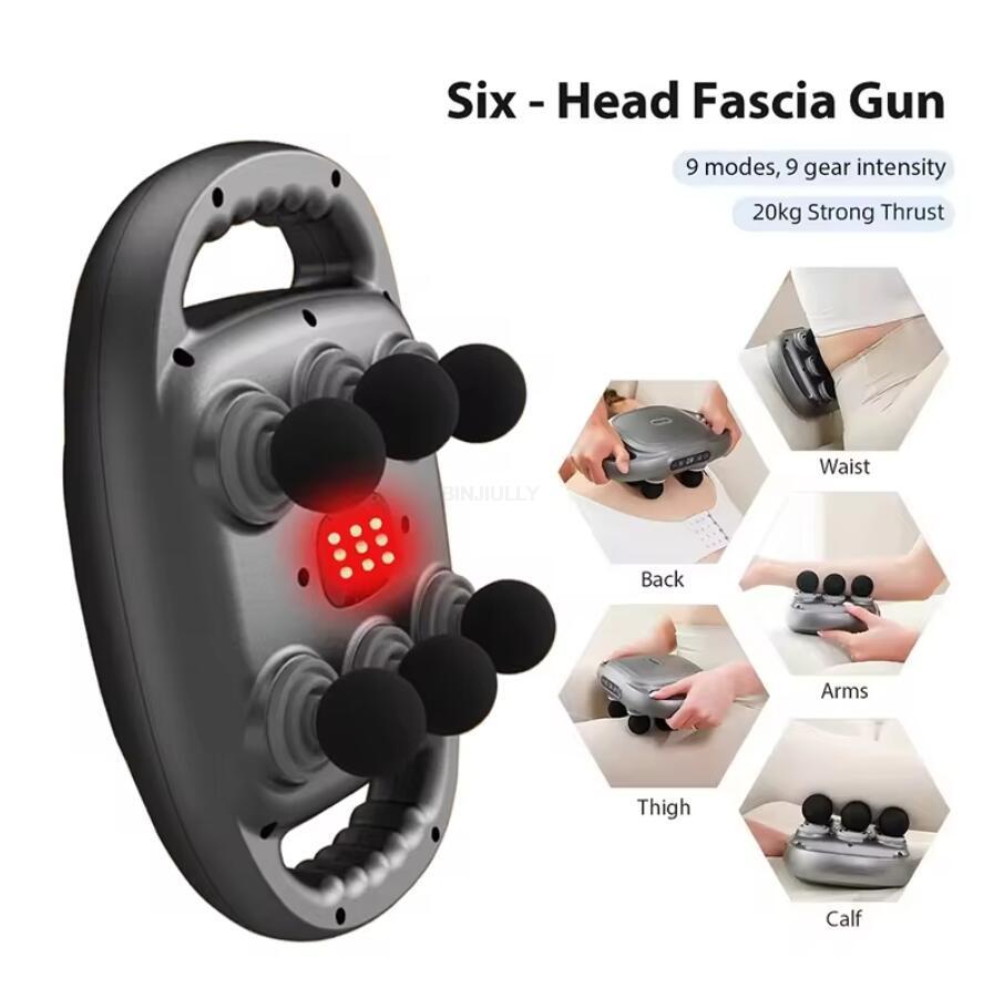 Fascia Gun Six-head Muscle Relaxation Electric Massager Wireless Waist Back Masajeador Deep High Frequency Vibrater Body Massage