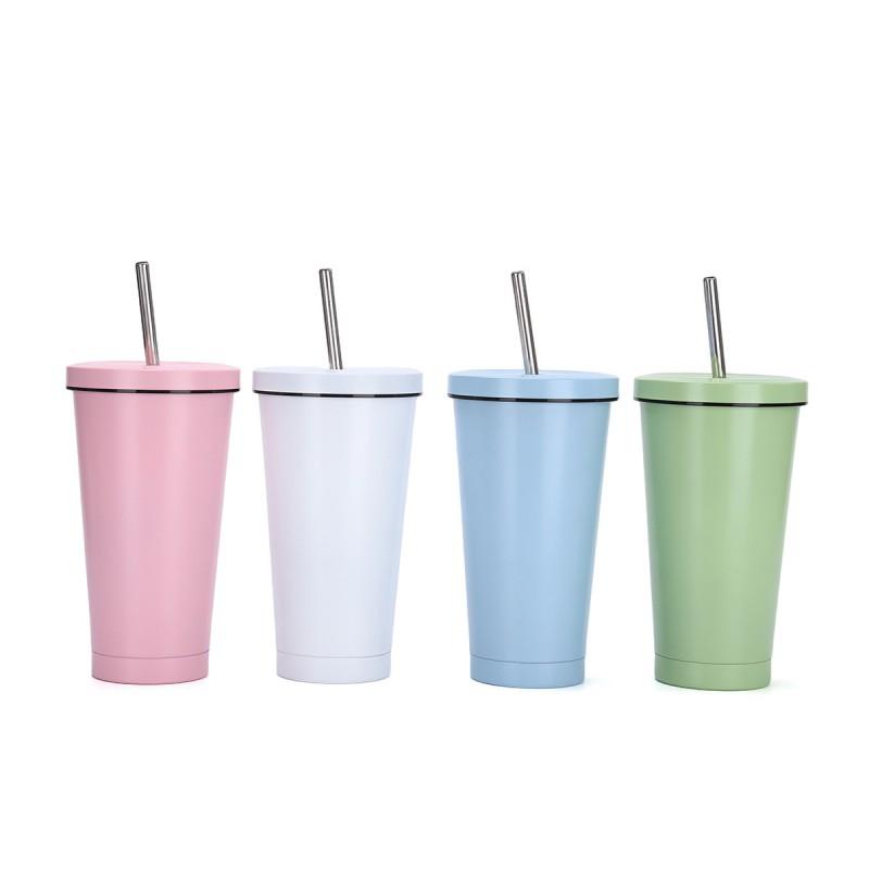 Stainless Steel Vacuum Insulated Travel Mug With Straw Lid Double Wall Coffee Cup Car Office Outdoor Use