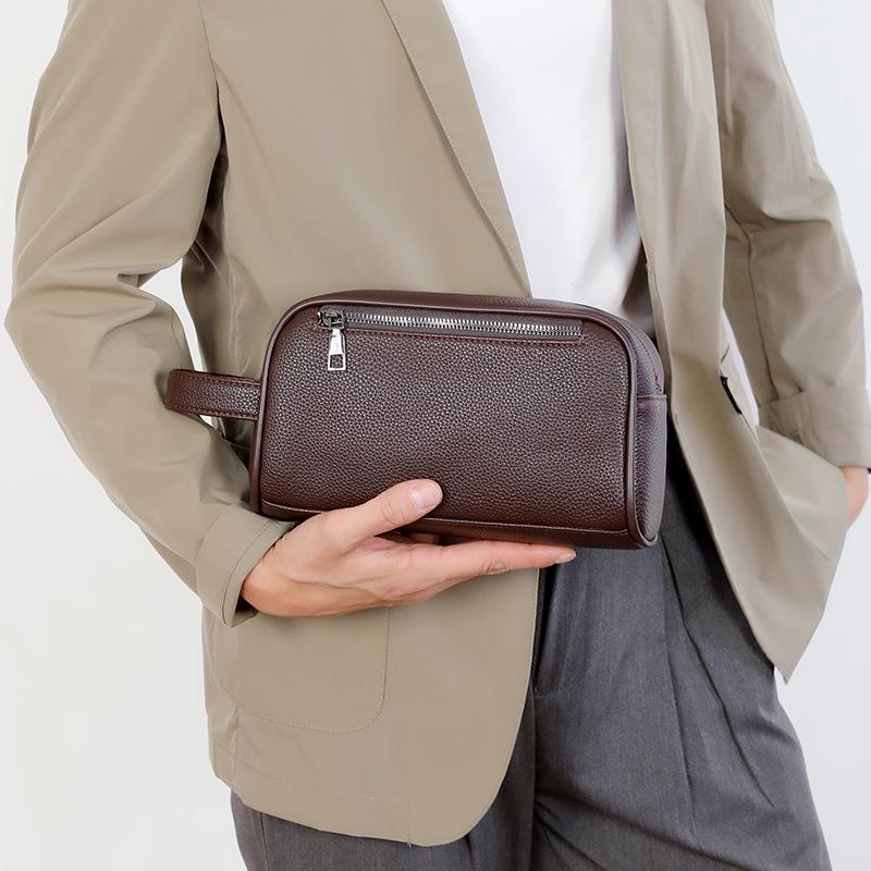 Men's Cross-border PU Leather Clutch - Textured Lychee Grain Coin & Phone Bag for Business and Commute.