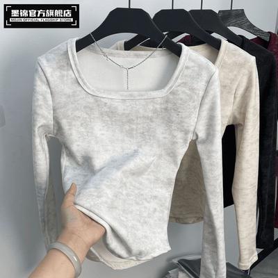 Damen Square Collar German Velvet Unterhemd Herbst Winter 2025 Neu Beliebt Batik Slim Fit Warmes Innenoberteil