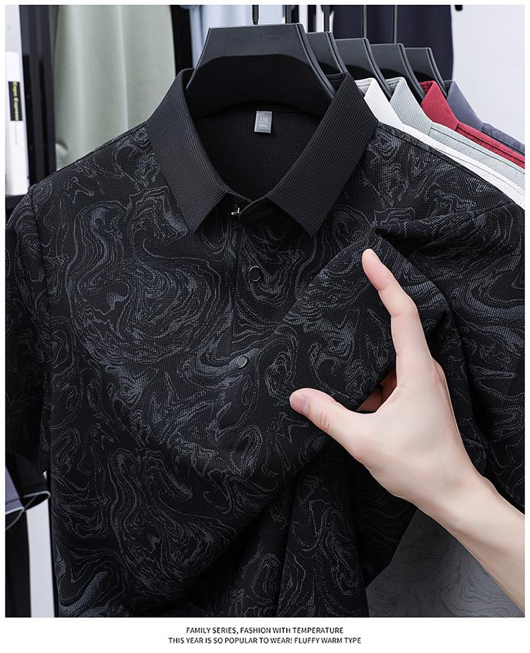 Printed Short Sleeve T-Shirt Summer Lapel Collar Toppolo M