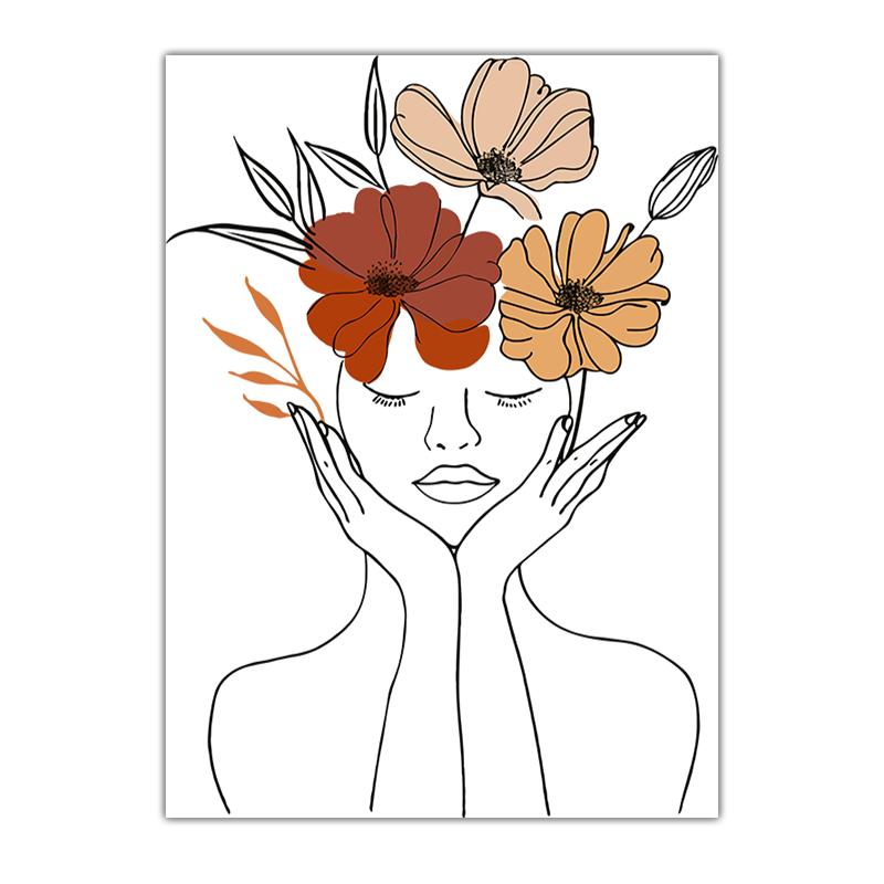 Abstract Wall Art Minimalist Line Flower Woman Figure Canvas Painting Modern Style Poster Prints Bedroom Living Room Wall Decor
