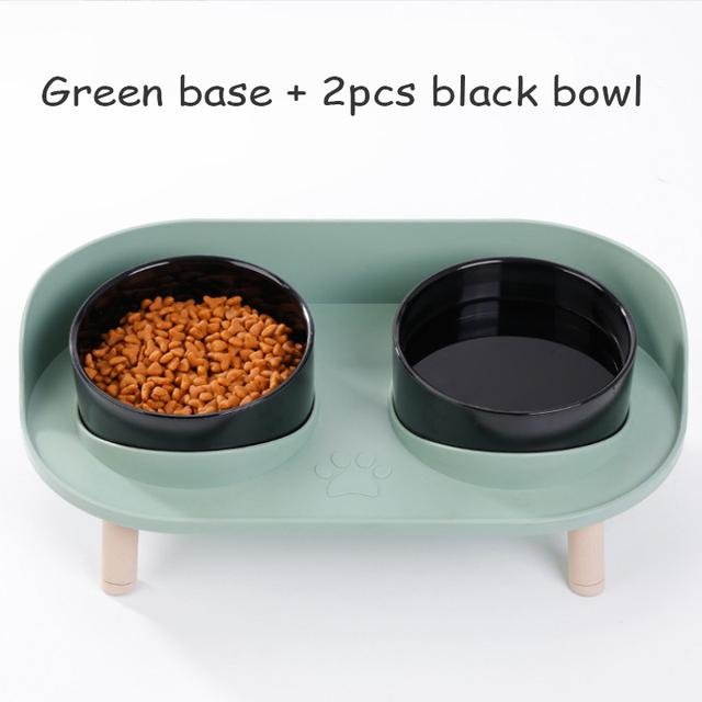 Double Cat Safety Bowl, with Wooden Stand and Silicone Mat, Kitten, Puppy Food, Water Supply, Raised Dish, Dog Supplies, Anti-spill