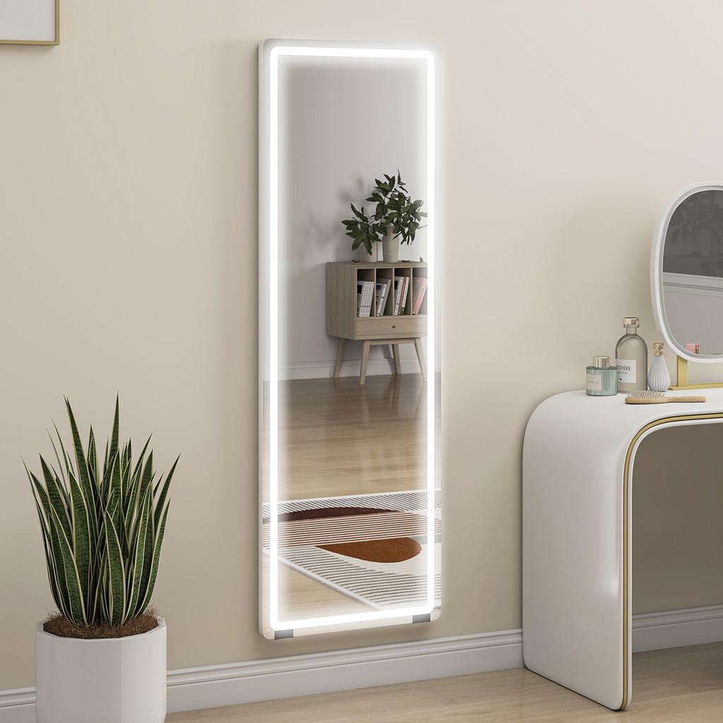 Freestanding LED Mirror, 150 x 50 cm, 3 Colors, Dimmable, Memory, 4 mm Tempered Glass, Clear