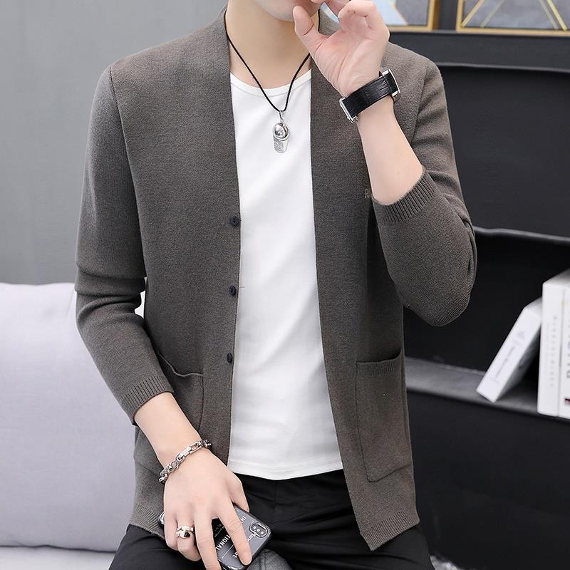 

New in autumn and winter, fashionable versatile printing trend youth comfortable coat cardigan sweater men s knitted sweater top 165 сірий колір