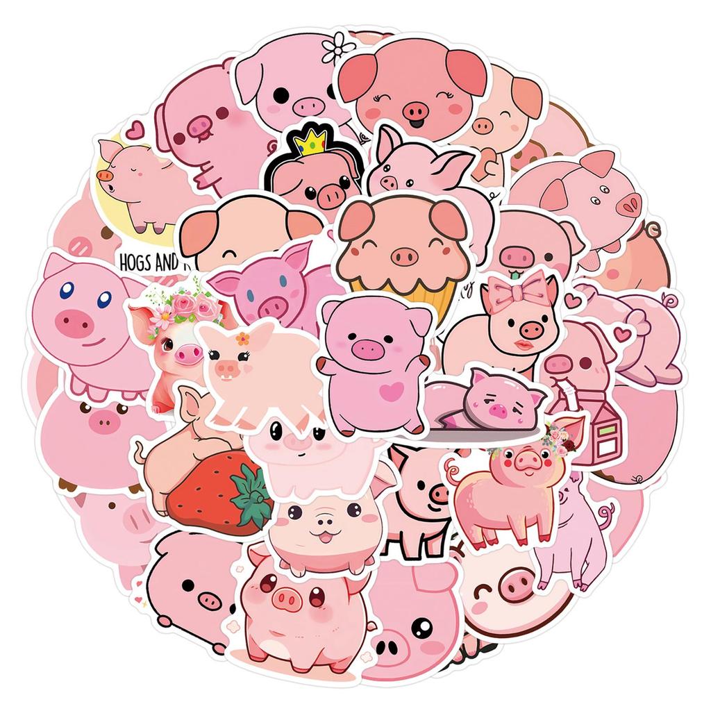 55 Adorable Pink Pig Heart Cartoon Graffiti Stickers for Phone, Journal, Wall Decor