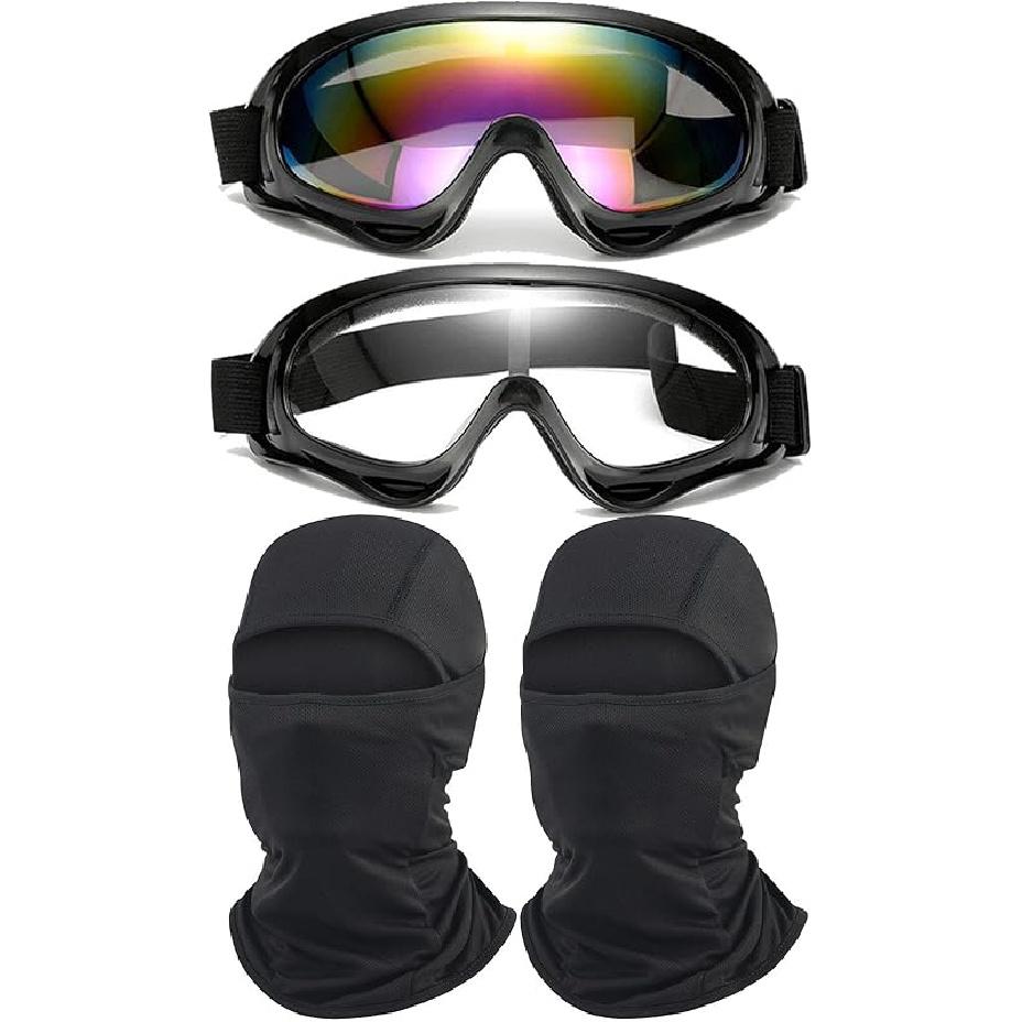 2Pcs Motorcycle Goggles With 2Pcs Balaclavas, Dirt Bike ATV Motocross Riding Racing Ski Goggle Safety Glasses