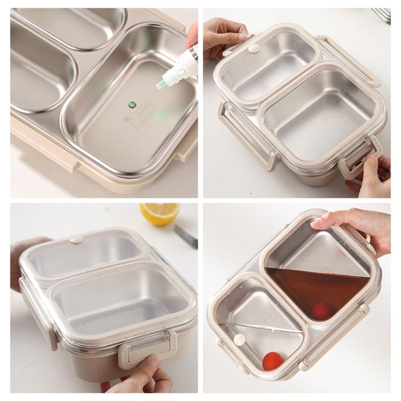 Stainless Steel Bentos Box with Plastic Lid Multi Compartment Design Leak Proof Lunch Container For Work Travel