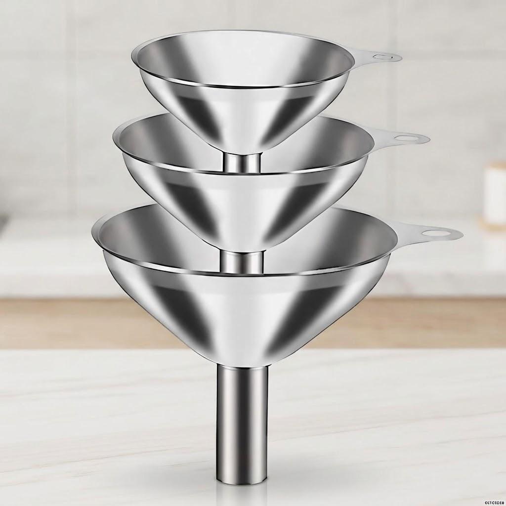 

Набор из 3 мини-воронок из нержавеющей стали, для розлива жидкостей, масла, вина, кухонный инструмент, встроенный дозатор