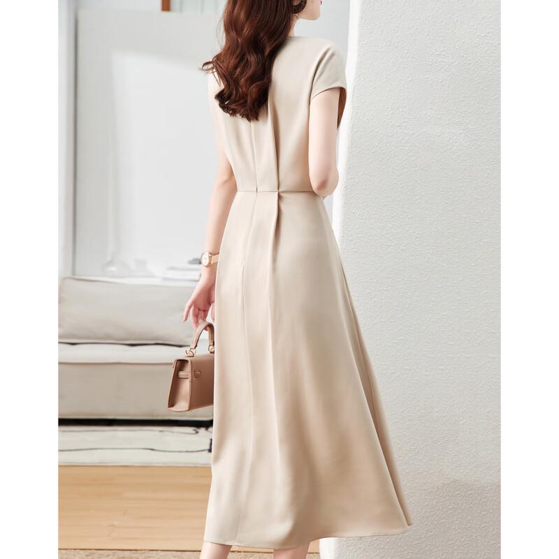 Demana Women's Summer V-Neck Short Sleeve A-Line Midi Dress