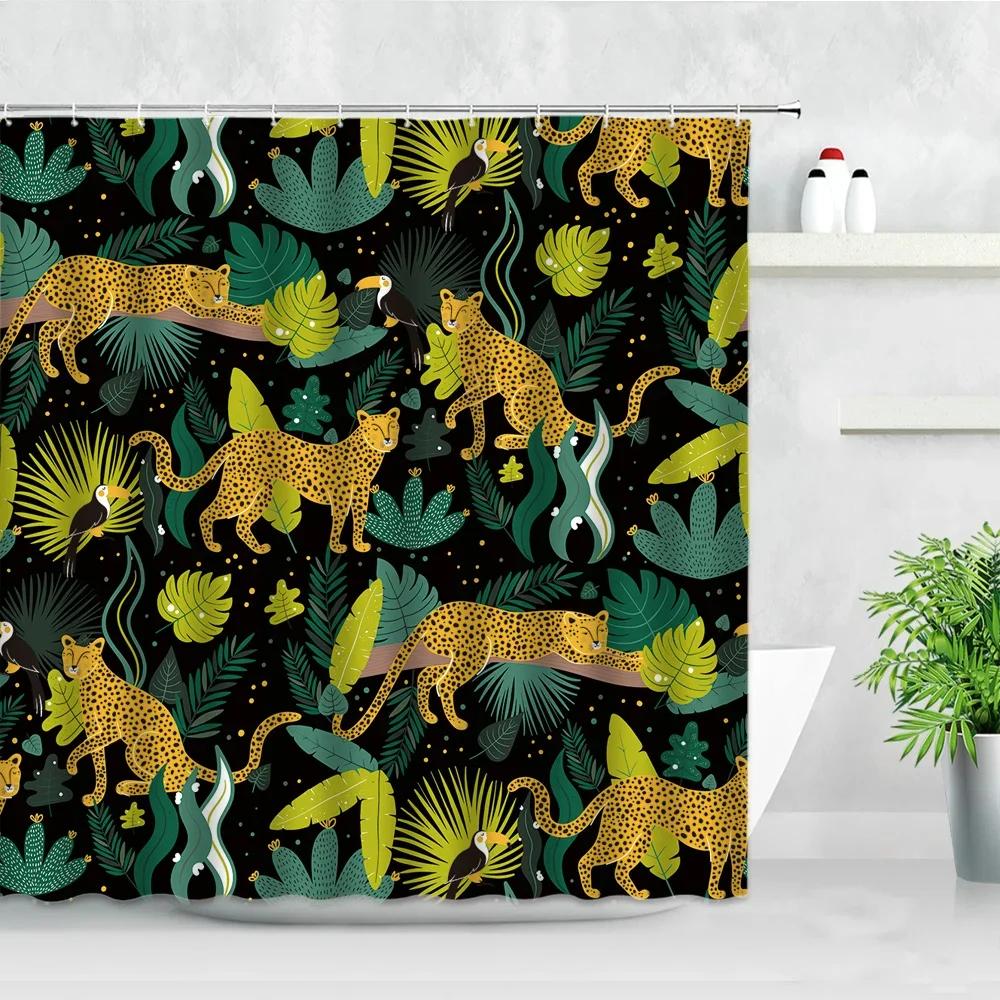 Tropical Paradise Shower Curtain, Exotic Plants & Animals, Waterproof for Bathroom Decor, Enhance Home with Nature's Beauty