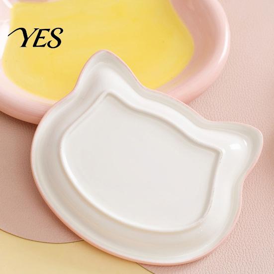 Flat Cat Plate Ceramic Cats Feeding Bowl, Whisker Friendly Kitten Food Dish, Anti Fatigue Dish Wide Shallow Pet Feeder for Dry Wet
