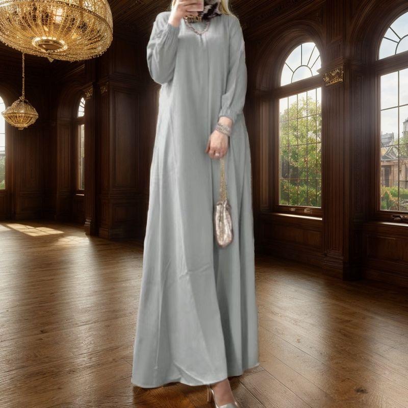 

New Arrival Middle East Casual Loose plus Size Women s Clothing Pure Color Robe Dress Relaxed Solid Dress Grey 2XL