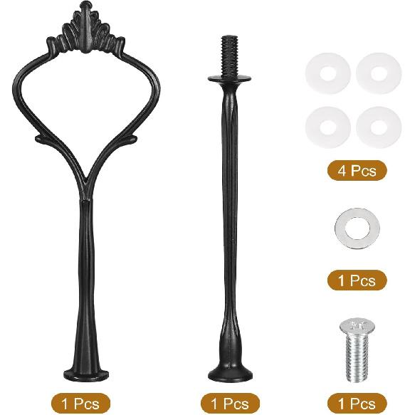 uxcell 1 Set Cake Tray Stand Handle Cupcake Dessert Plate Hardware Fitting Holder Rod Stand Handle for Cake Stand Wedding Party, 2-Tiers Crown Black