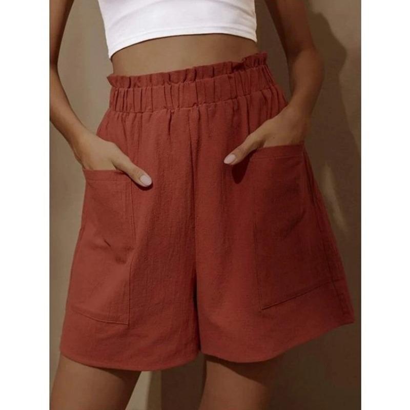 

Women s Cotton and Linen Flower Bud High Waist Shorts 5XL оранжевый