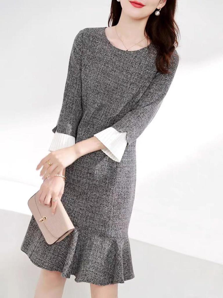 Slimming Suitable for and [PH.YZBBDPG] Women's One-Piece Dress, Three-Quarter Sleeves, A-Line, Lined, Effect, Parties, Commuting, After-Parties