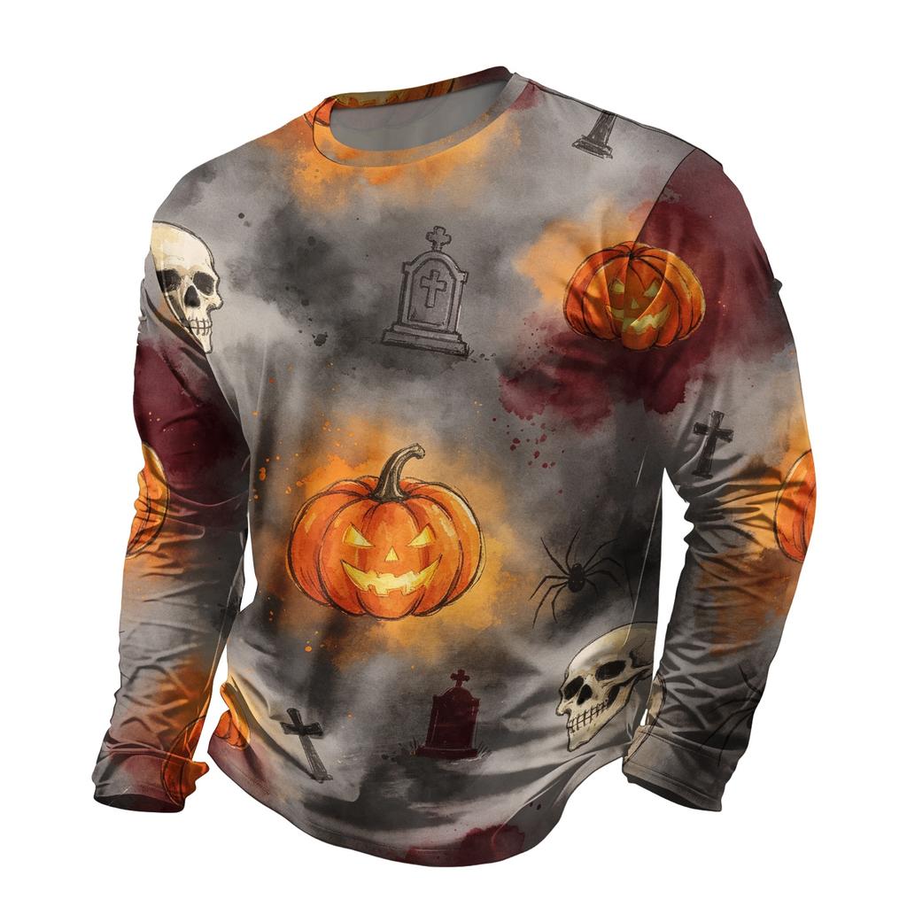 Men's Halloween Print Long Sleeve Tee Neck Fashion Top