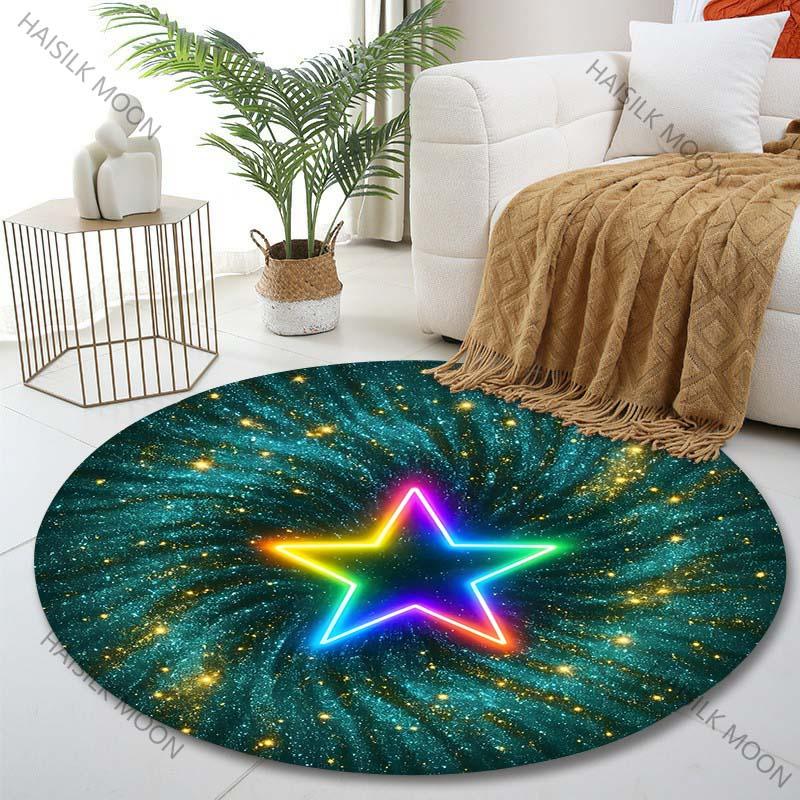 

Multiple sizes Neon starry sky five-pointed star Print Round Carpet Living Room Bedroom Table Chair Sofa Decorative Carpet Diameter -60cm