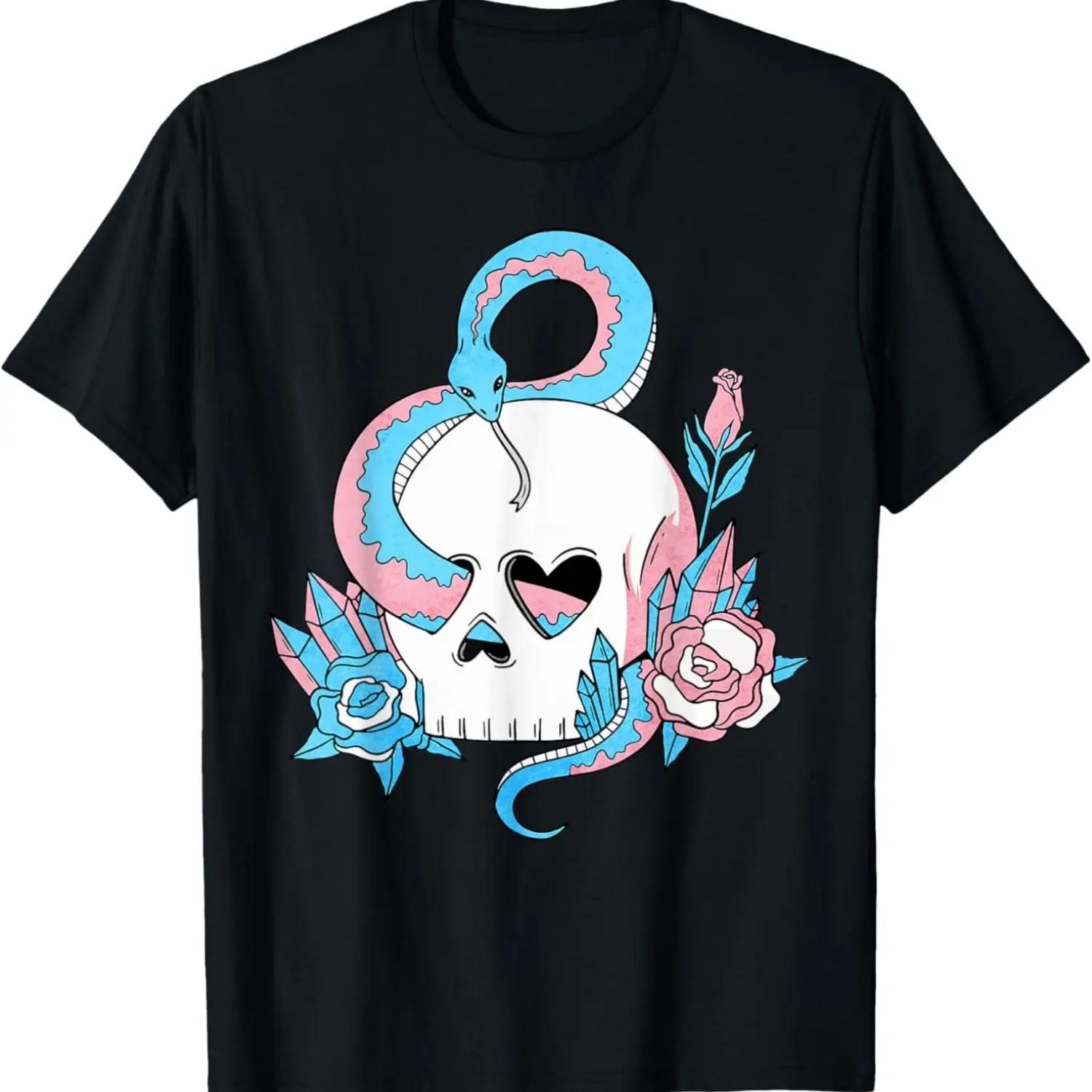 

Transgender Pride Trans Flag Skull Snakes Roses Sublte LGBTQ T-Shirt XXXXXL чорний