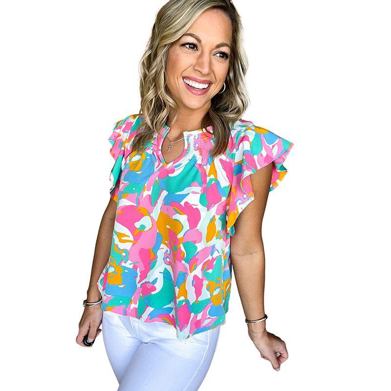 

Fashion Fashion Stylish Ruffles Chiffon Blouse Women 2025 Summer New Arrival Color Contrast Patchwork Pullover Tops Women Color XL code fits (70.00 kg-75.00 kg