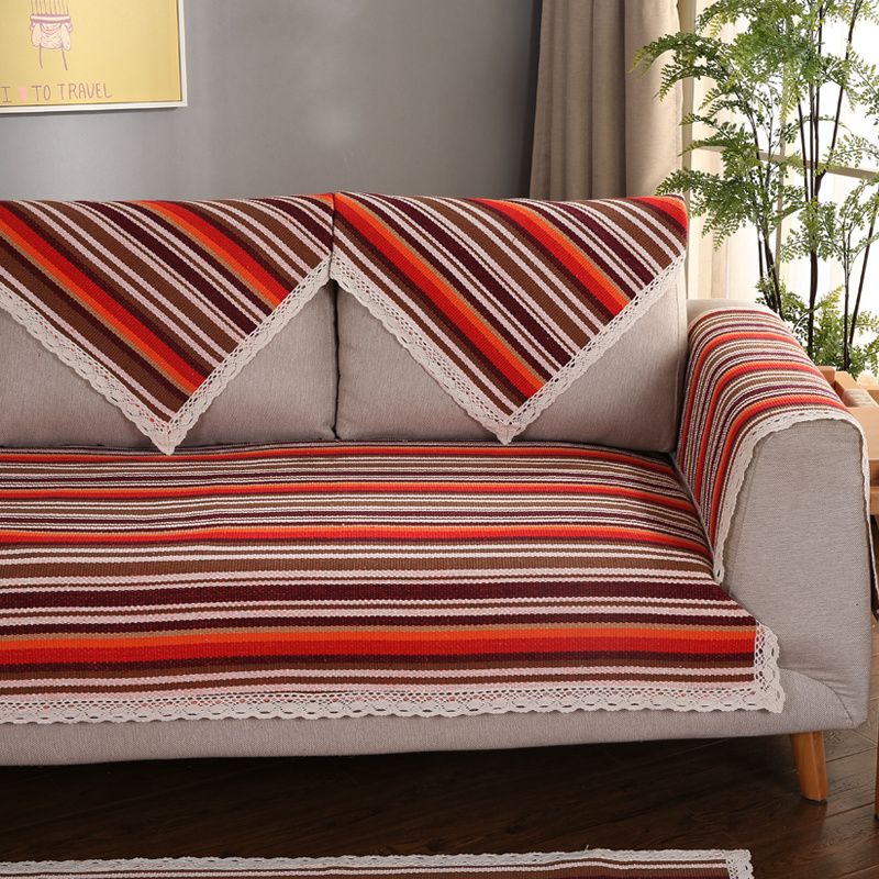 

Утолщенная подушка для дивана Круглогодичная Общие ткани Хлопок Лен Лен Нескользящая Современная Скандинавская Простая Трехместная подушка Полотенце для спинки Red purple color stripe Cushion 45*45cm