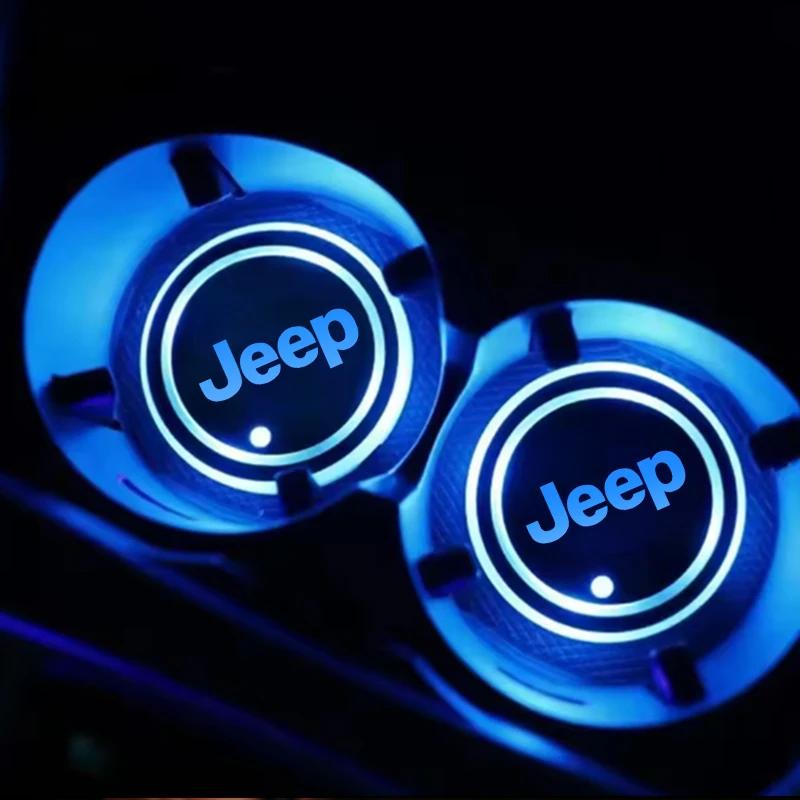 7 Colors LED Car Cup Coaster Smart Sensor Light Mat Automotive Interior Accessories for Jeep Wrangler Grand Cherokee Compass AKO1