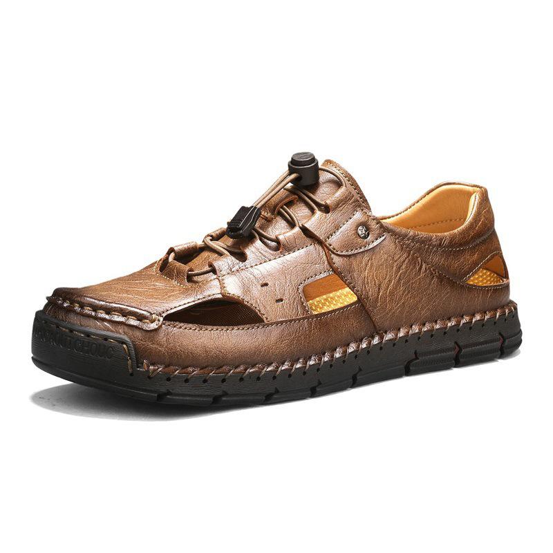 Men s Summer Breathable Leather Sandals - Hollow, Casual Beach Style Size 48