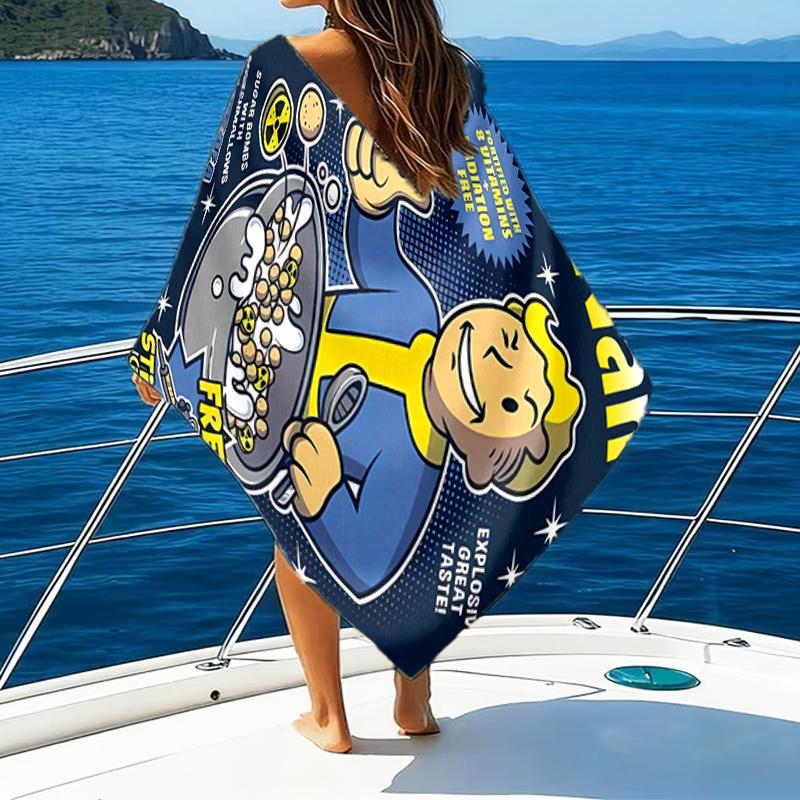 1pc NUKA-BOMBS Fallout Beach Towel with Custom Name, Beach/Swimming/Bath/Picnic/Camping Towel, Suitable for Seaside Beaches