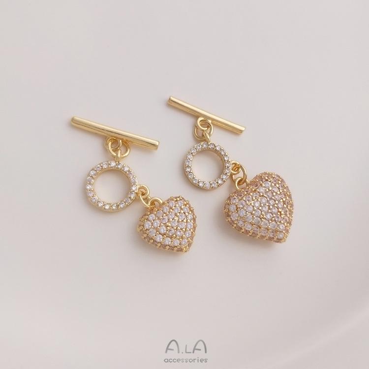 14K Gold-Filled Ribbon Pendant: Peach Heart & Star with Micro-Paved Zirconia OT Buckle DIY Bracelet & Necklace Clasp
