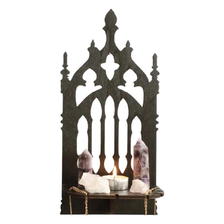 Black Gothic Throne Shape Wall Shelf Solid Wood Hollowout Wall Mounted Display Rack With Multipurpose Use Home Decors