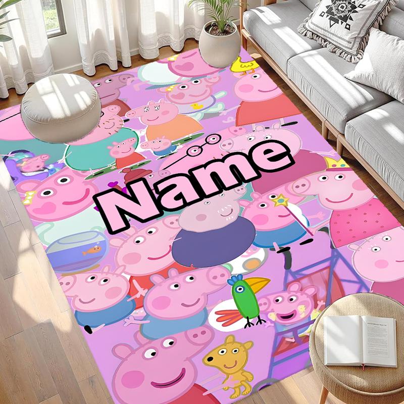 Custom Name Personalized Peppa Pig Print Carpet, Versatile Home Decor Rug, for Playroom, Apartment, Balcony, Entryway, Hallway Gift