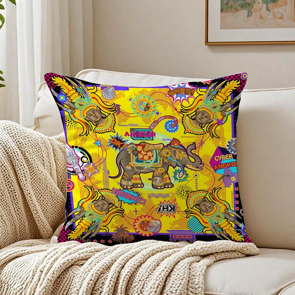 Orientalische Klassische Buddha Statue Druck Kissenbezug Leinen Kissenhülle Weich für Sofa Bett Wohnzimmer Dekoration