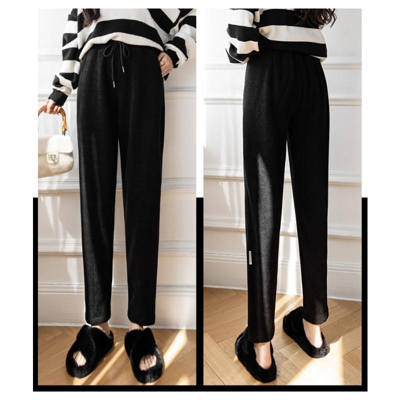Fashion Women Casual Thicken Harem Pants Autumn Winter Plush Velvet Capris Solid Fleece Chenille Pants Women High Waist Straight Ladies Trousers 2356