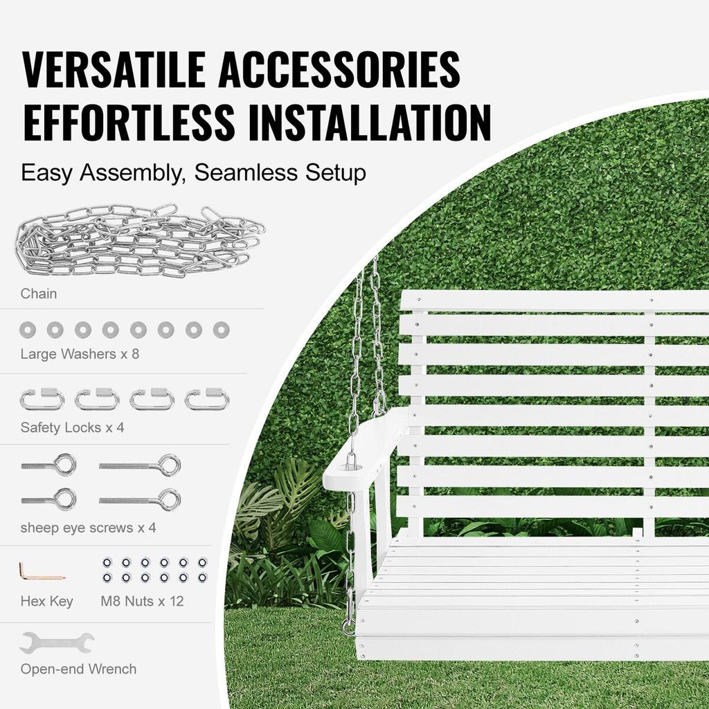 Wooden Porch Swing 4 Ft, Patio Bench Swing for Courtyard & Garden, Upgraded 880 Lbs Strong Load Capacity, Heavy Duty Swing Chair Bench with Hanging