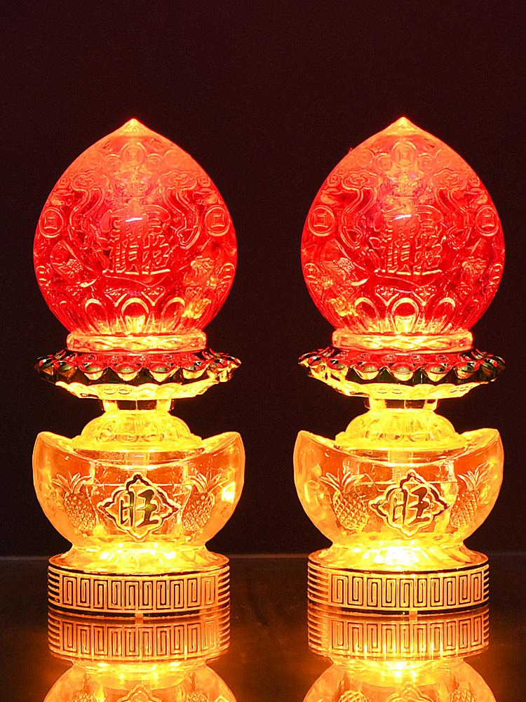 Electric Candle God of Wealth Offering Lamp: Lotus/Buddha Design, Battery-Powered, Ever-Burning for Home Altars.