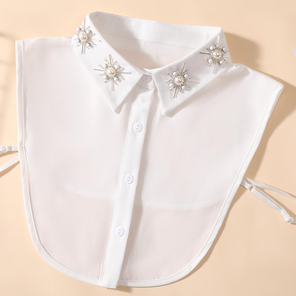 Cuello Postizo con Perlas y Decoración de Sol para Blusas